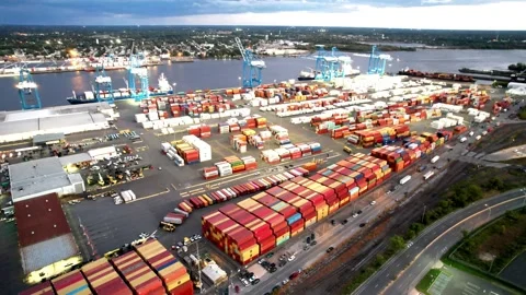 Aerial View of Cargo Container Shipping Port Stock Footage 163324533
