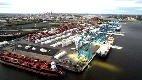 Aerial View of Cargo Container Shipping Port Stock Footage 163324558