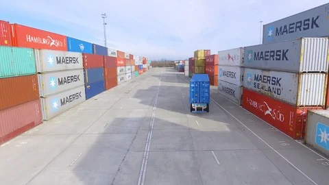 Aerial view of Cargo container transportation Stock Footage 126016916