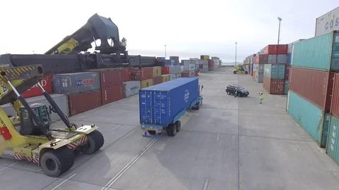 Aerial view of Cargo container transportation Stock Footage 126016931
