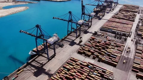 Aerial View of Cargo Containers and Maritime Port Operations, Bahamas Stock Footage 104022286