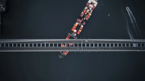 Aerial view of cargo freight ship Stock Footage 116994840