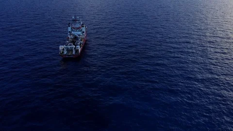 Aerial View of Cargo Ship and Tanker at Sea During Sunset, Pinders Point Stock Footage 110911703