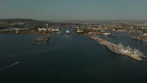 Aerial view of cargo ship calling into the port for repair Video stock 154468722