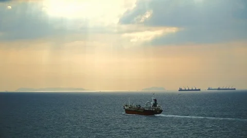 Aerial view of cargo ship, cargo container Stock Footage 103457687