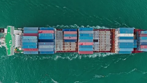Aerial view cargo ship. Cargo business. Container ship. Shipping logistics Stock Footage 308470717
