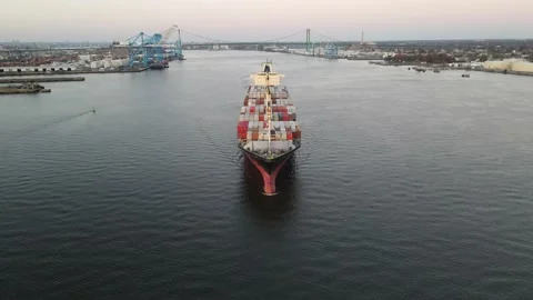 Aerial View of Cargo Ship Delaware River Stock Footage 145703498