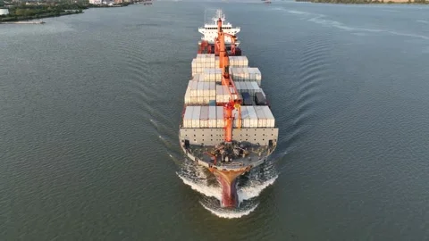 Aerial View of Cargo Ship on the Delaware River Video stock 218664130