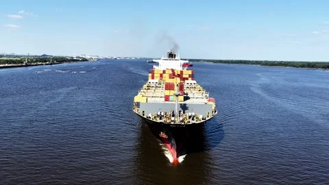 Aerial View of Cargo Ship on Delaware River Stock Footage 320989483