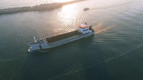 Aerial view of cargo ship Stock Footage 98892544