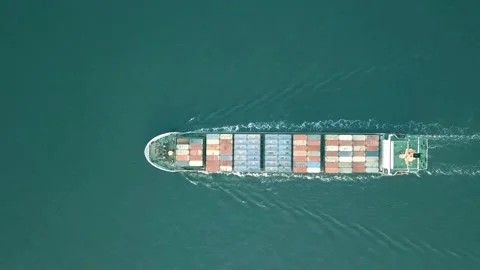 Aerial View of a cargo ship with freight containers Stock Footage 276489188