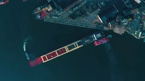Aerial view of Cargo ship. Large container ship at sea - Aerial top down Stock Footage 156567701