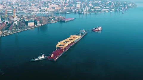 Aerial view of Cargo ship. Large container ship at sea - Aerial top down Stock Footage 156567724
