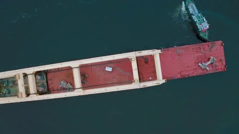 Aerial view of Cargo ship. Large container ship at sea - Aerial top down Stock Footage 156567762
