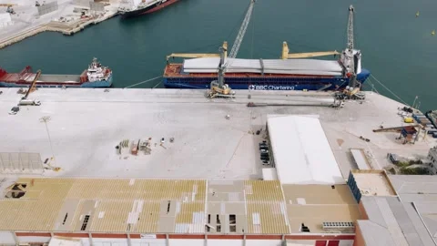 Aerial view of cargo ship loading at Castellon de la Plana 27  August 2026. Stock Footage 344530760