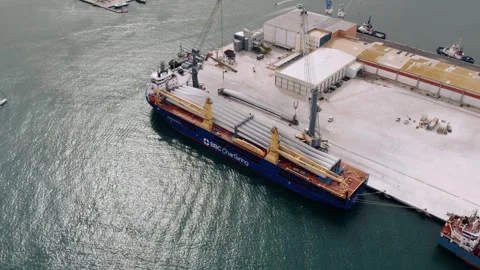 Aerial view of cargo ship loading at Castellon de la Plana 27  August 2026. Stock Footage 344530821