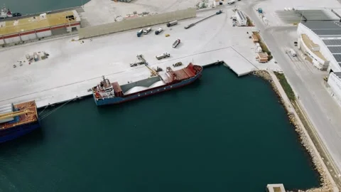 Aerial view of cargo ship loading  at Castellon de la Plana 27  August 2026. Stock Footage 344530841