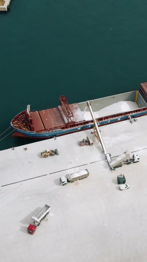Aerial View of Cargo Ship Loading Bulk Castellon, Spain 28.07.2026 Stock Footage 345828115