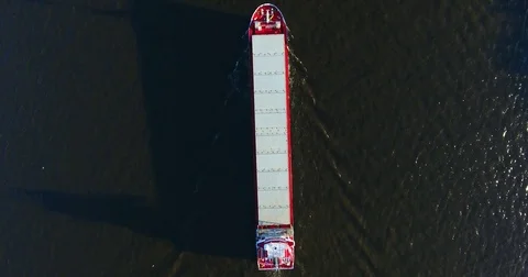 Aerial view of cargo ship in motion. Curonian Lagoon, Lithuania Stock Footage 73928449