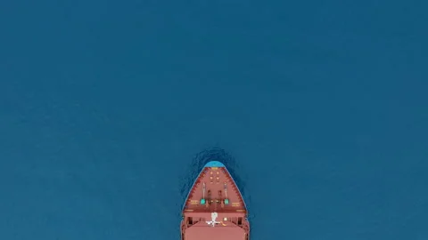 Aerial view. Cargo ship on the open sea. Видео 140706834