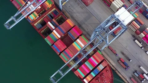 Aerial view cargo ship or oil tanker docking in sea port warehouse container Stock Footage 336445976
