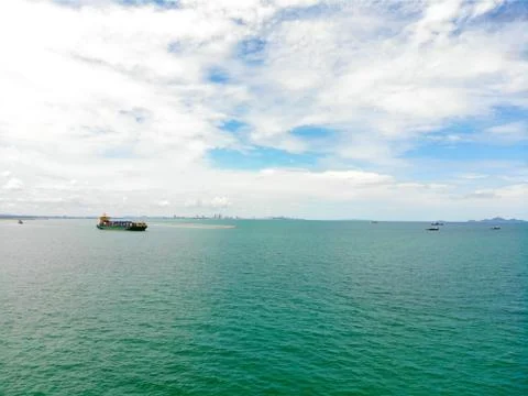 Aerial view of cargo ship 스톡 사진