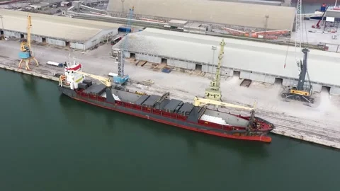 Aerial view of cargo ship on port of Varna, Bulgaria 스톡 동영상 293771153