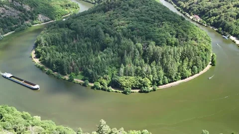 Aerial View of a Cargo Ship at the Saar Loop Stock-Footage 340351947