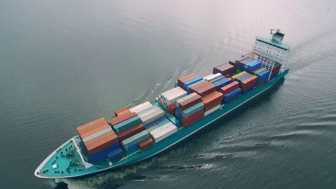 Aerial view of cargo ship sailing in sea Stock Footage 78518794
