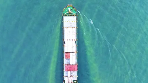 Aerial view of Cargo Ship Sailing in Calm Waters Stock Footage 304217126