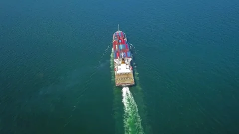 Aerial View of Cargo Ship Sailing on Ocean Waters 스톡 동영상 310216762