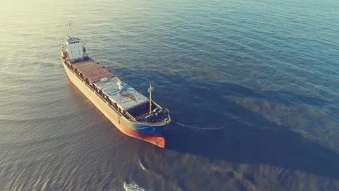 Aerial view of a cargo ship stranded off the coast of the city of Al-Jubail. Video stock 149331849