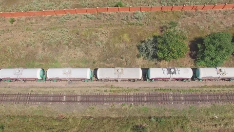 Aerial view on a cargo tanks train Stock Footage 88223406