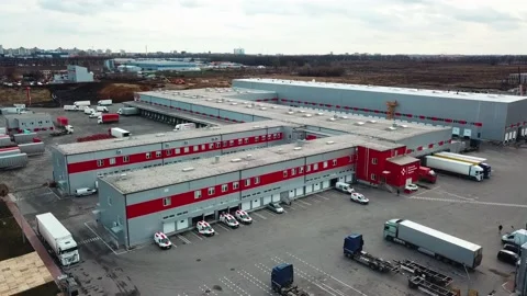 Aerial view of Cargo terminal of the postal service Stock Footage 146590127