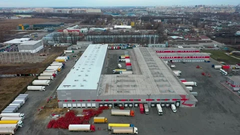Aerial view of Cargo terminal of the postal service Stock Footage 147740705