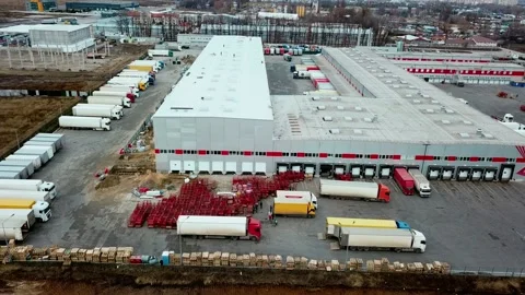 Aerial view of Cargo terminal of the postal service Stock Footage 151038494