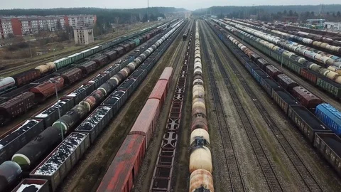 Aerial View Of Cargo Train Depot Stock Footage 104657284