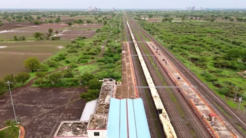 Aerial view of cargo train running Stock Footage 279872699