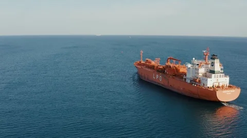 Aerial view of the cargo, type LPG with dangerous cargo Stock Footage 105007427