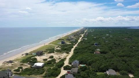 Aerial View of Carova Beach in the Outer Banks of North Carolina Stock Footage 247991435
