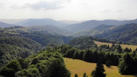 Aerial View Of Carpathian Mountains Range With Valleys And Pastures (2) Stock Footage 93325893
