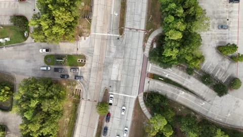 Aerial view of cars driving at an intersection in Houston, United States Stock Footage 336814567