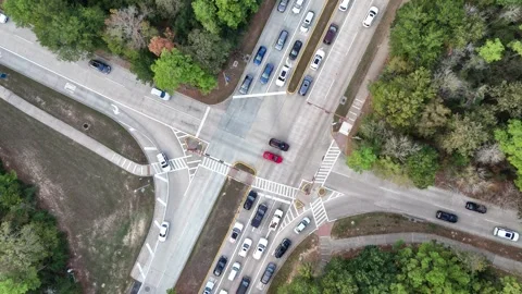 Aerial view of cars driving at an intersection in Houston, United States Stock Footage 336863993