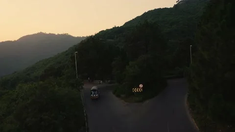 Aerial view of Cars going on Margala Hills road in Islamabad Pakistan Stock Footage