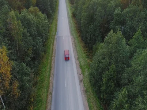 Aerial view of cars on highway at nature. Stock Footage