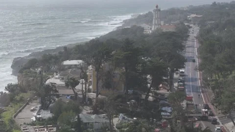 Aerial view of Casa da Guia clean up after storm Martinho Stock Footage 304690780