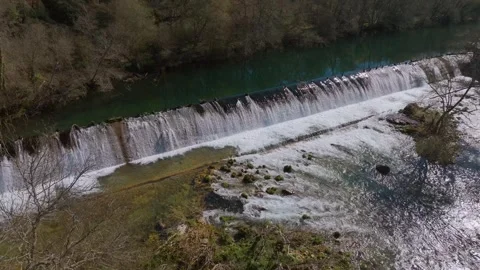 Aerial View Of Cascada de Bora In Encoro de Bora, Pontevedra, Spain. Stock Footage 305760453