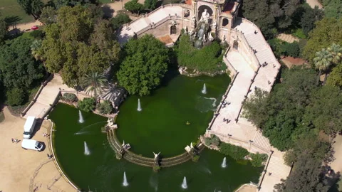 Aerial View of Cascada del Parc de la Ciutadella, Barcelona, Spain. Stockbeeldmateriaal 221564356