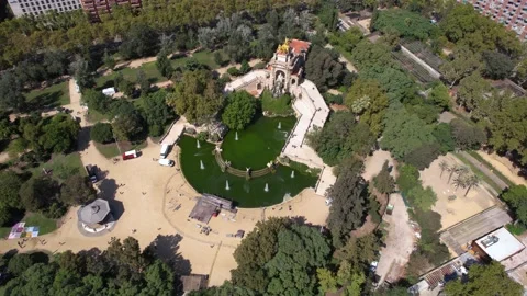 Aerial View of Cascada del Parc de la Ciutadella, Classical Fountain in Video stock 223147775