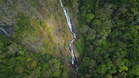 Aerial view of cascading Bijagual Waterfall dropping along a cliff in Costa Rica Stock-Footage 341292907